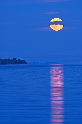 Canada-Ontario-Rossport Full moon rising over Lake Superior Art Print